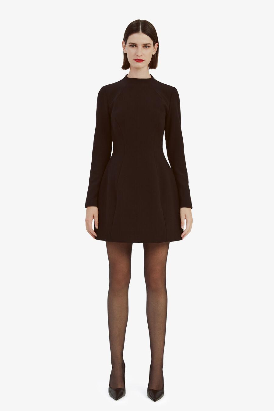 DELPHI LONG SLEEVE MINI DRESS in colour BLACK